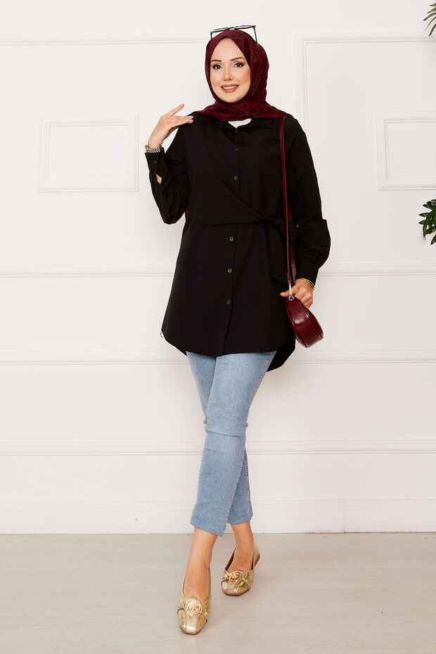 Allerli Side Tie Hijab Shirt Black