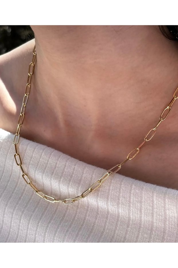 Gold Paperclip Model Steel Necklace 45cm