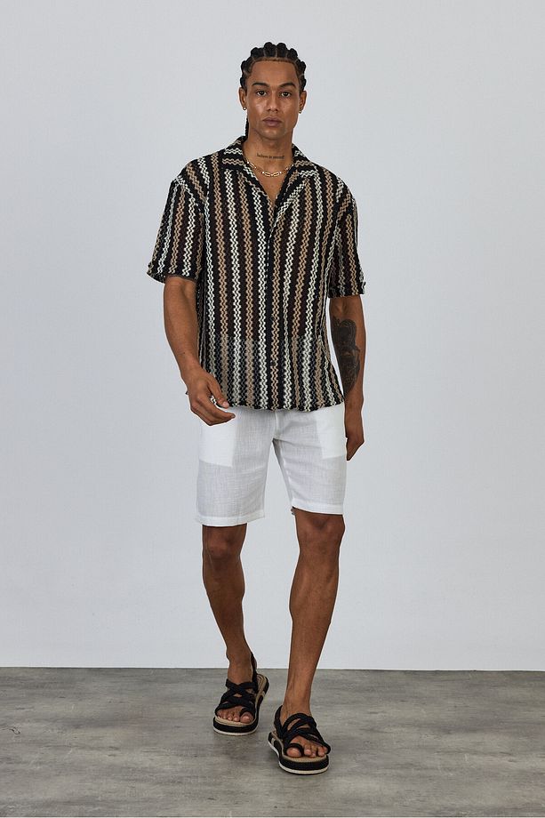 Örme Jakar Desenli Oversize Gömlek - 7