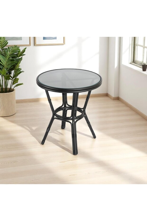 Black faux rattan side table