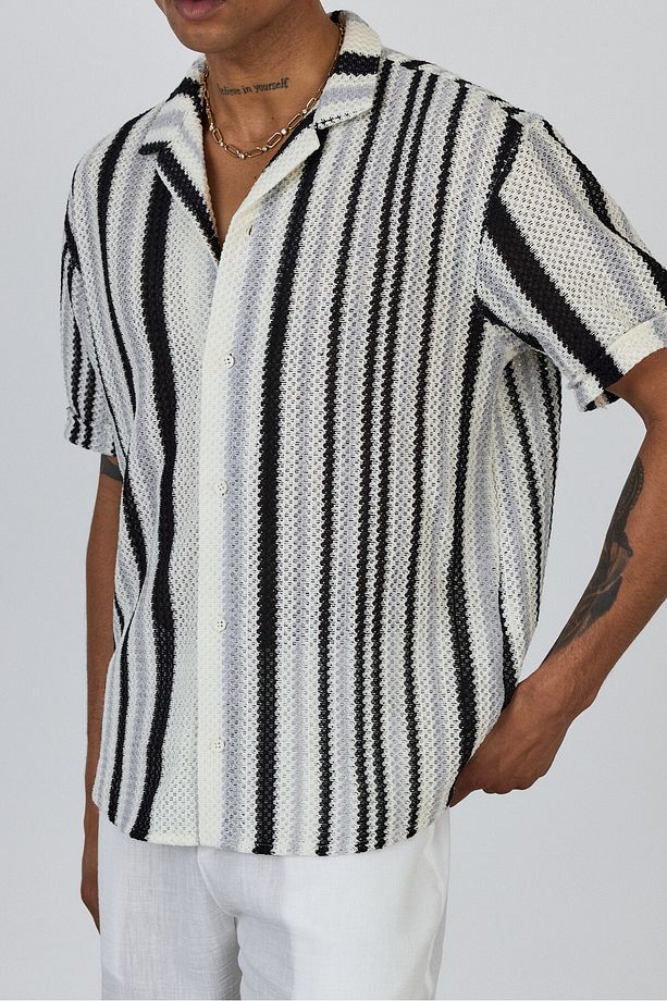 Örme Jakar Desenli Oversize Gömlek - 3