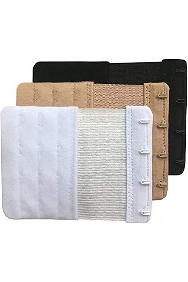 Women's Bra Hook Extender With Elastic 4-Hook, Black, White Beige Pack of 3, One Size