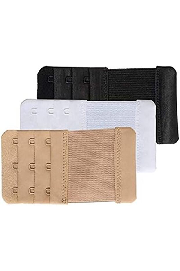 Women's Bra Hook Extender With Elastic 3-Hook, Black, White Beige Pack of 3, One Size