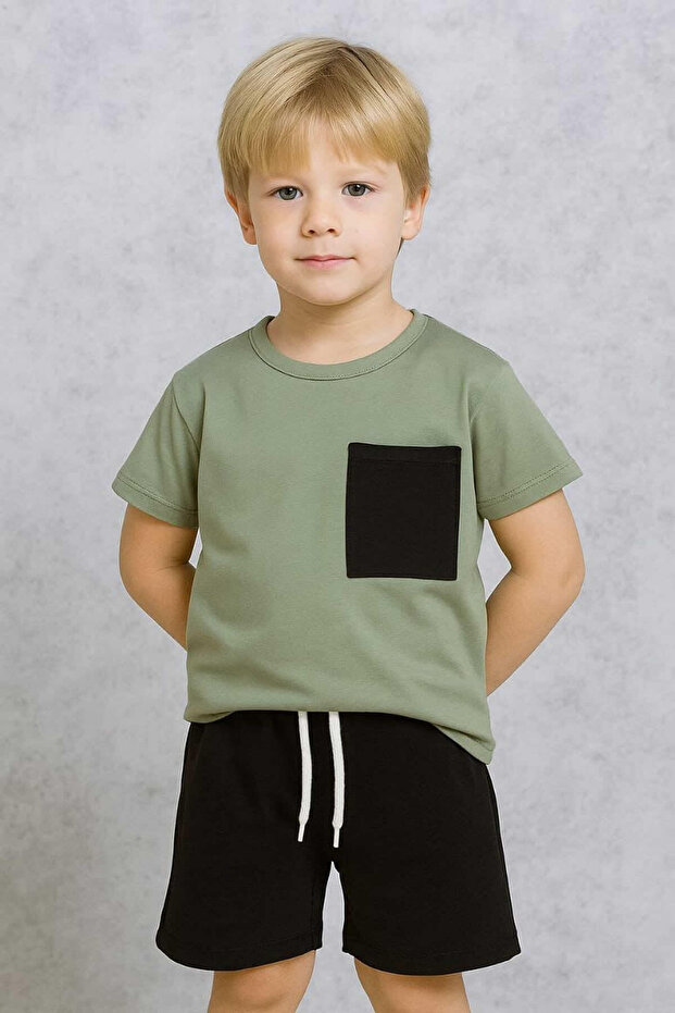 New Season Black Pocket Shorts Boys Summer Suit
