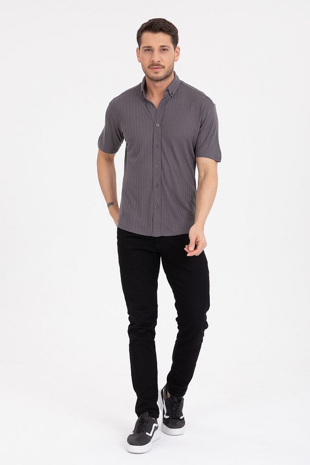 Erkek Kısa Kol Slim Fit Örme Gömlek 2613 - 1