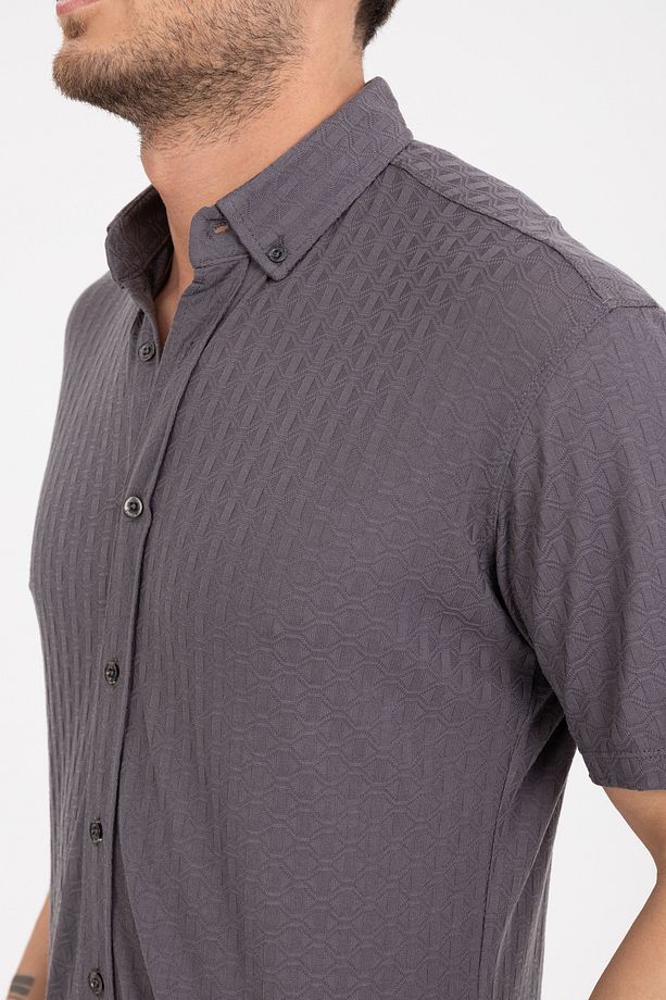 Erkek Kısa Kol Slim Fit Örme Gömlek 2613 - 2