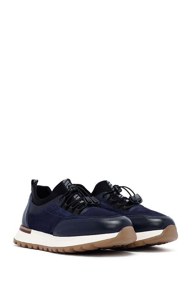 Erkek Lacivert Bağcıklı Deri Sneaker 25SFD641114 - 3