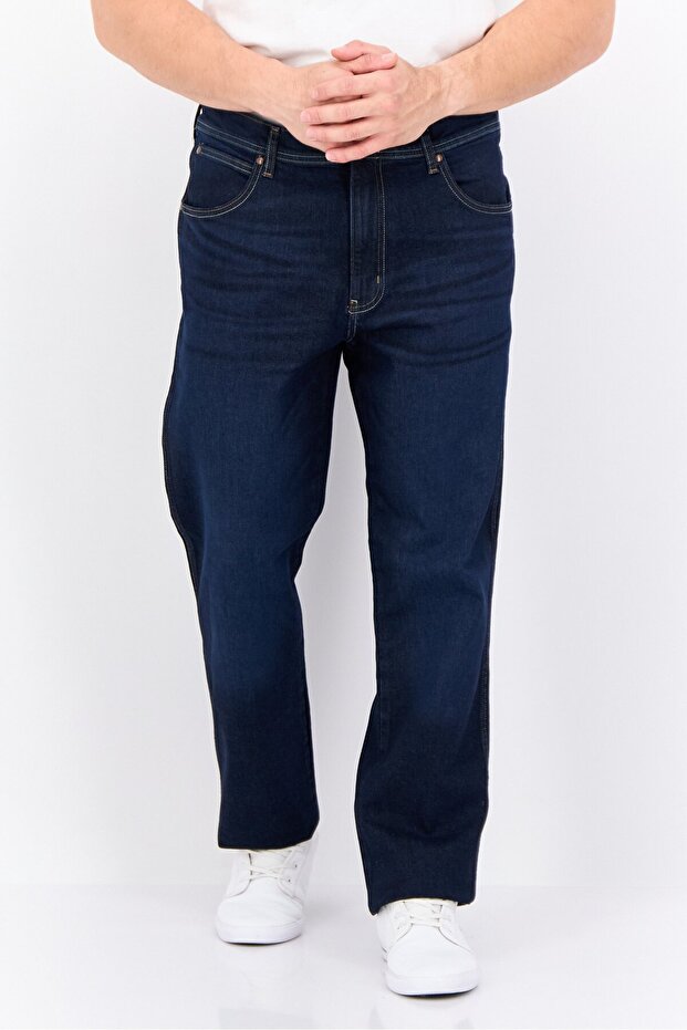 Men Straight Fit Plain Stretchable Denim, Navy