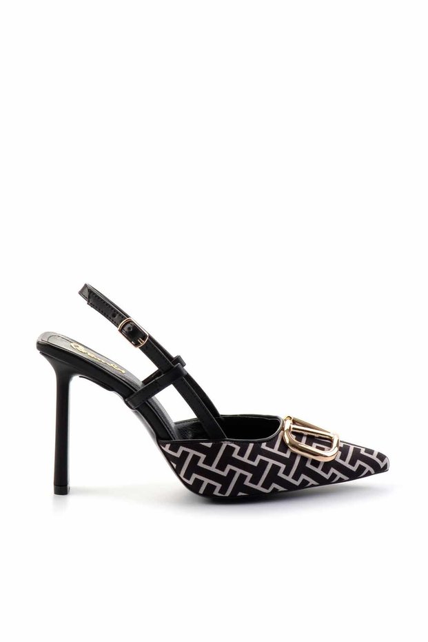 Black Printed Fabric Women's Classic Heeled Shoes01209502504