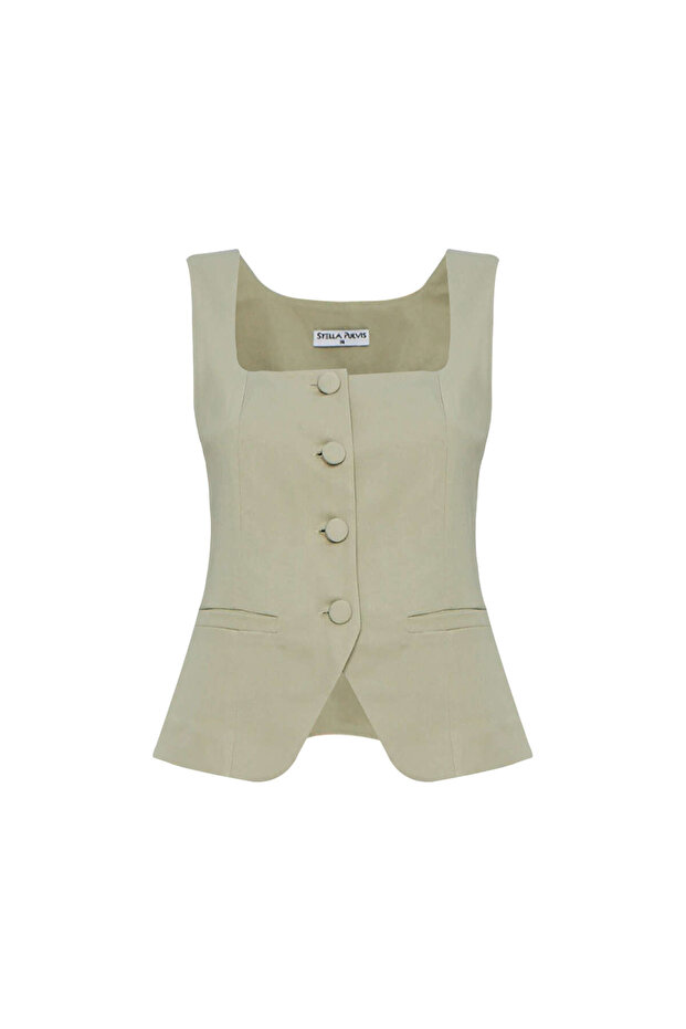 Khaki Unlined Square Collar Vest