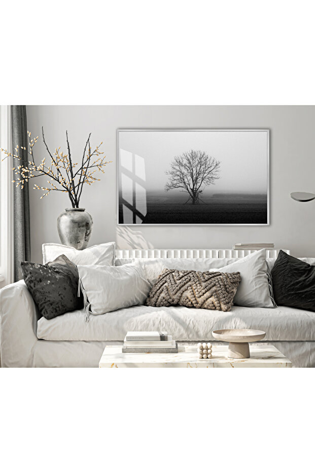 Amazing | Black-White Land Tree Landscape Model | Framed Tempered Glass Table Single Horizontal