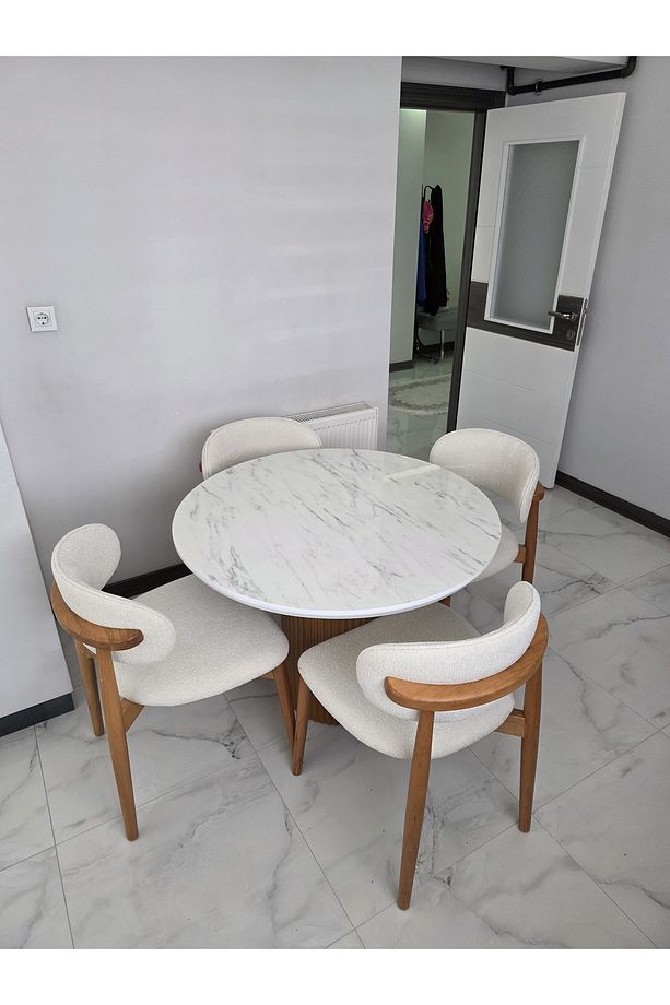 Bohem 100cm Yemek Masası 4adet Ahşap Polo sandalye - 3