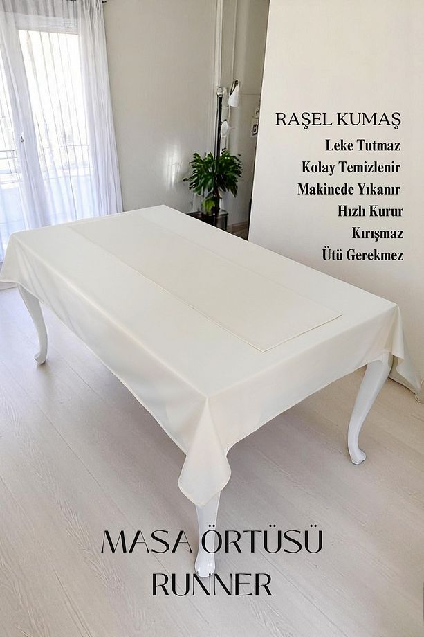 Smooth Set Masa Örtüsü ve Runner Seti Sofra Bezi Çeyiz Seti (Masa örtüsü ve Runner) - 1