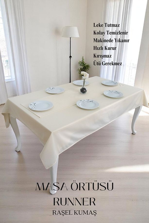 Smooth Set Masa Örtüsü ve Runner Seti Sofra Bezi Çeyiz Seti (Masa örtüsü ve Runner) - 3