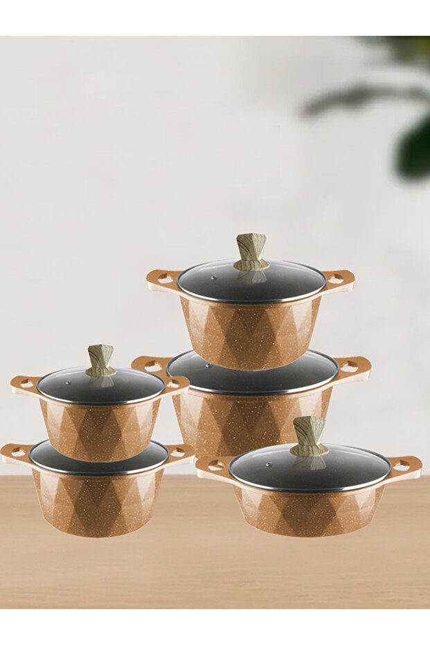 10-PCS Granite Non-stick Cookware Set,Scald-proof Handle,Suitable for multiple people(Brown) - 1