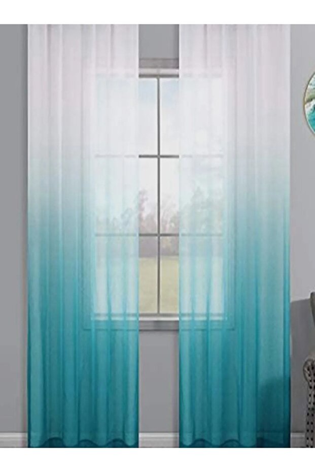 Petrol Color Gradient Tulle Gradient 2 Layer Pleated Tulle Curtain