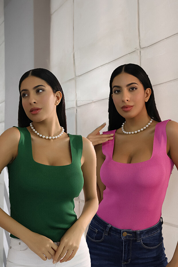 قميص داخلي صيفي أساسي ذو رقبة على شكل حرف U وأشرطة سميكة - 1