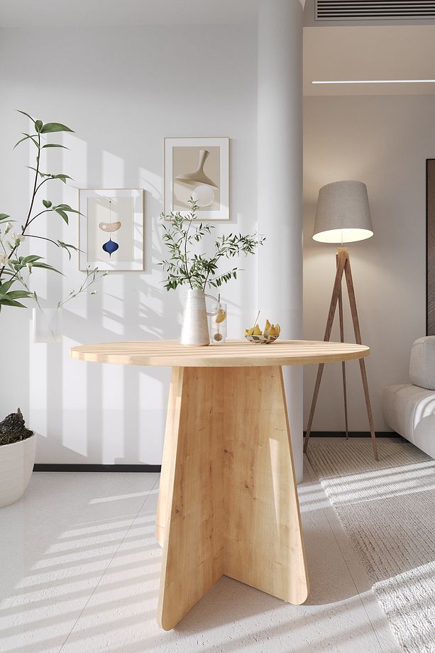 Boo Mutfak Masası 90 Cm Yuvarlak Iskandinav Stili Yemek Masası - Safir Meşe - 4