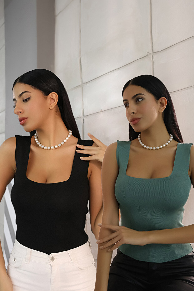 قميص داخلي صيفي أساسي ذو رقبة على شكل حرف U وأشرطة سميكة - 1