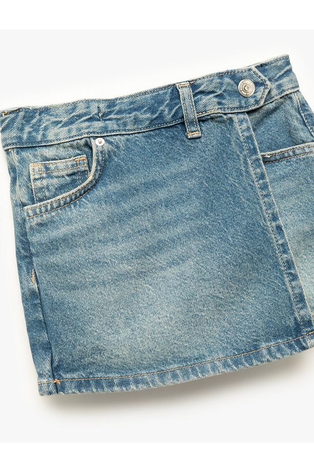 Cep Detaylı Pamuklu Denim Şort Etek - 3