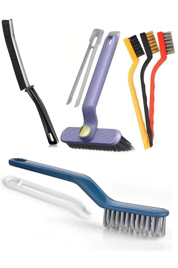 Cleaning Brush with Tweezers, Removal Apparatus + Rotating Head + Thin Narrow Space + Wire Brush Detail 8 Pieces
