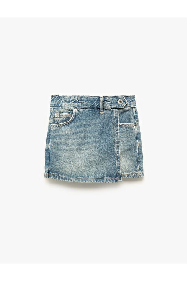 Cep Detaylı Pamuklu Denim Şort Etek - 1