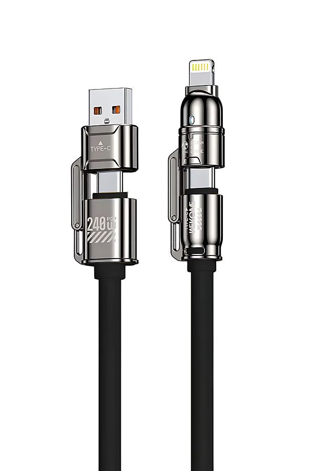 4in1 PD 240 Watt Type-C/30 Watt iPhone Metal Uçlu 1 Metre Macbook Tablet Telefon Şarj Data Kablosu - 1