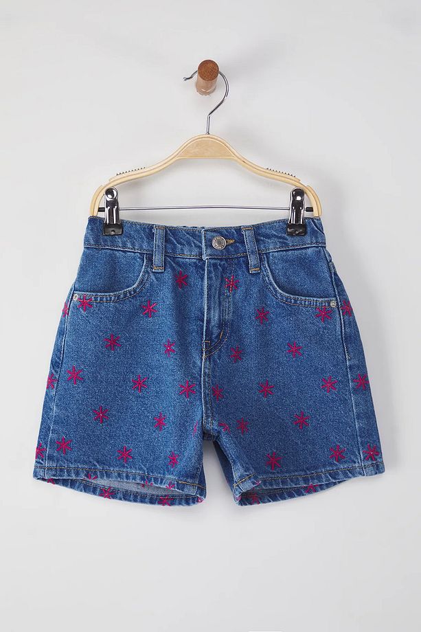 KOPYA - Açık Mavi Kız Çucuk %100 Pamuk Regular/Normal Kalıp Cepli Denim Şort 3-14 YAŞ - 1
