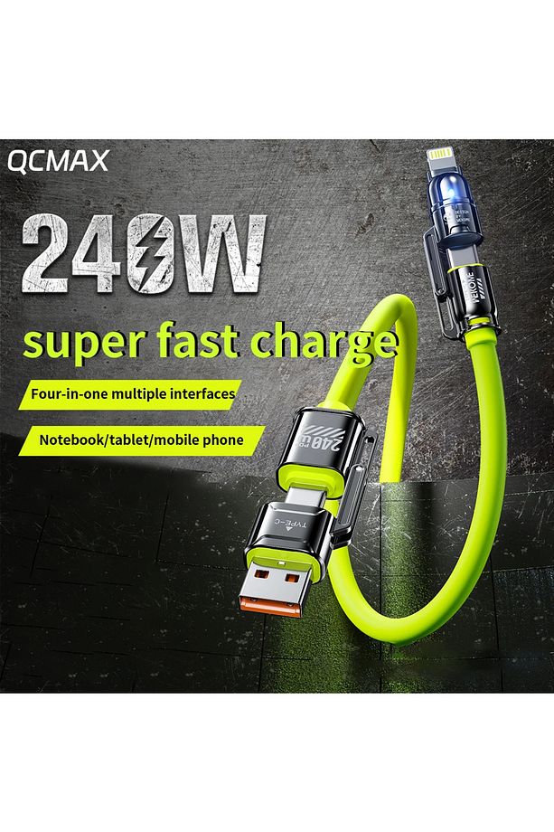 4in1 PD 240 Watt Type-C/30 Watt iPhone Metal Uçlu 1 Metre Macbook Tablet Telefon Şarj Data Kablosu - 4