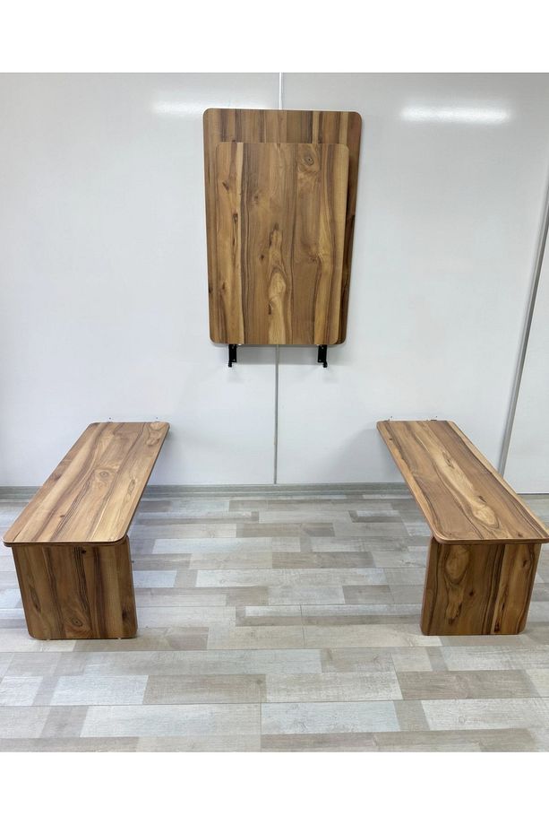 Duvara Monte MDF TABLA URARTU Katlanabilir Dekoratif 2 Tabureli Pratik Yemek Mutfak Balkon Masası - 4