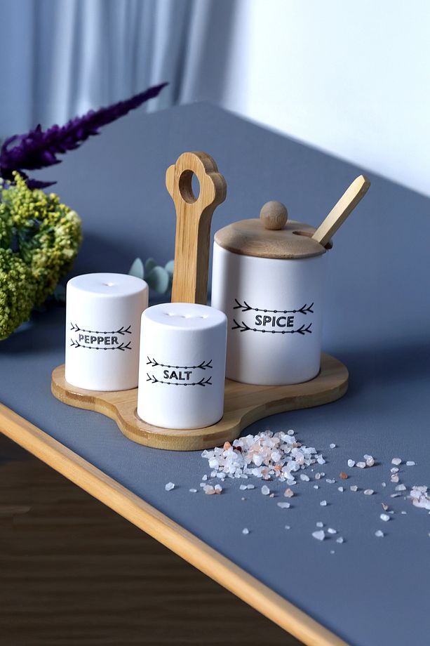 Bambu Standlı 3 Parça Baharat Seti Tutku 1421 - 1