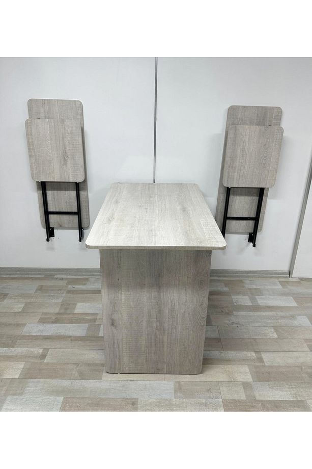 Duvara Monte MDF TABLA Katlanabilir Dekoratif 2 Tabureli Pratik Yemek Mutfak Balkon Masası - 6