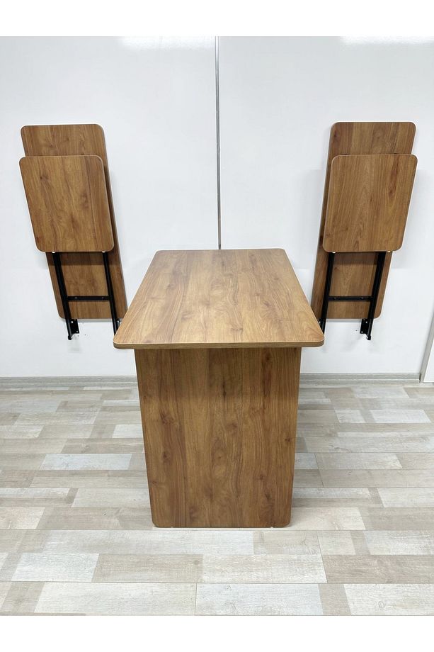 Duvara Monte MDF TABLA Ceviz Katlanabilir Dekoratif 2 Tabureli Pratik Yemek Mutfak Balkon Masası - 6