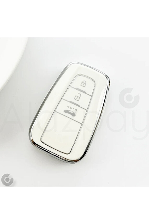 Toyota Compatible Corolla, Rav4, Land, Cruiser, Camry, Prado, C-Hr Silver Edge Tpu Key Case Cover (White)