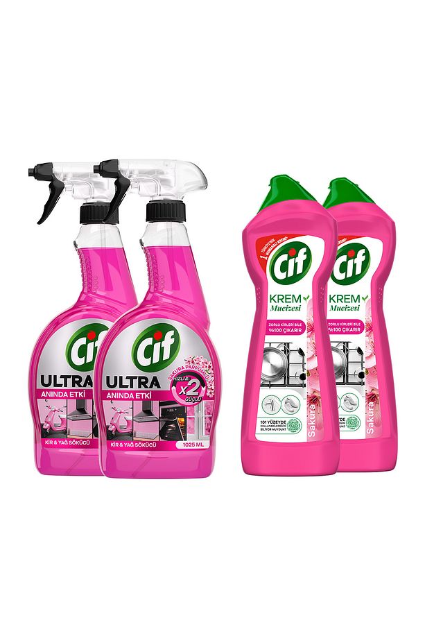 Ultra Sprey Sakura Parfümlü 1025 ml x2 + Cif Krem Sakura Parfümlü 750 ml x2 - 3