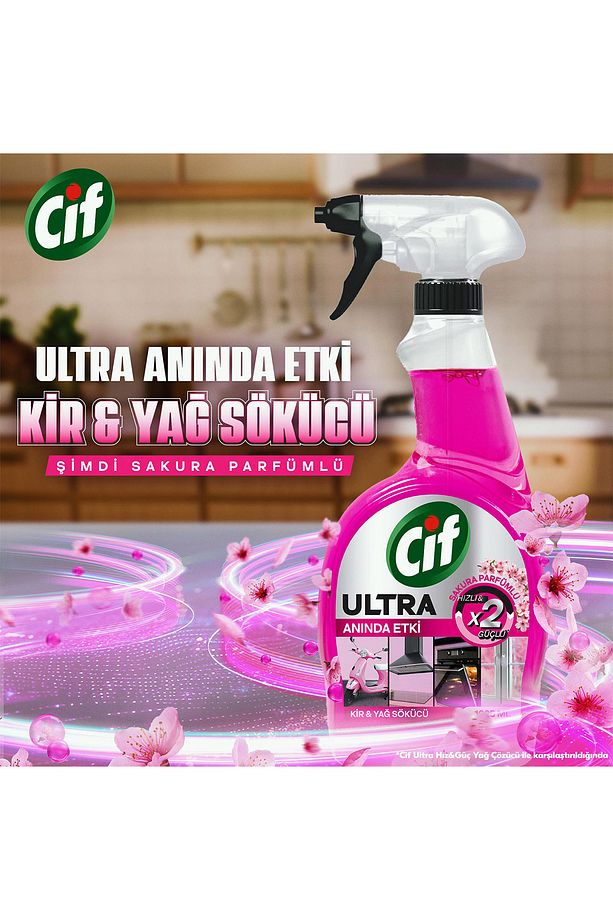 Ultra Sprey Sakura Parfümlü 1025 ml x1 + Cif Krem Sakura Parfümlü 750 ml x1 + Cif GPC Sakura x1 - 3