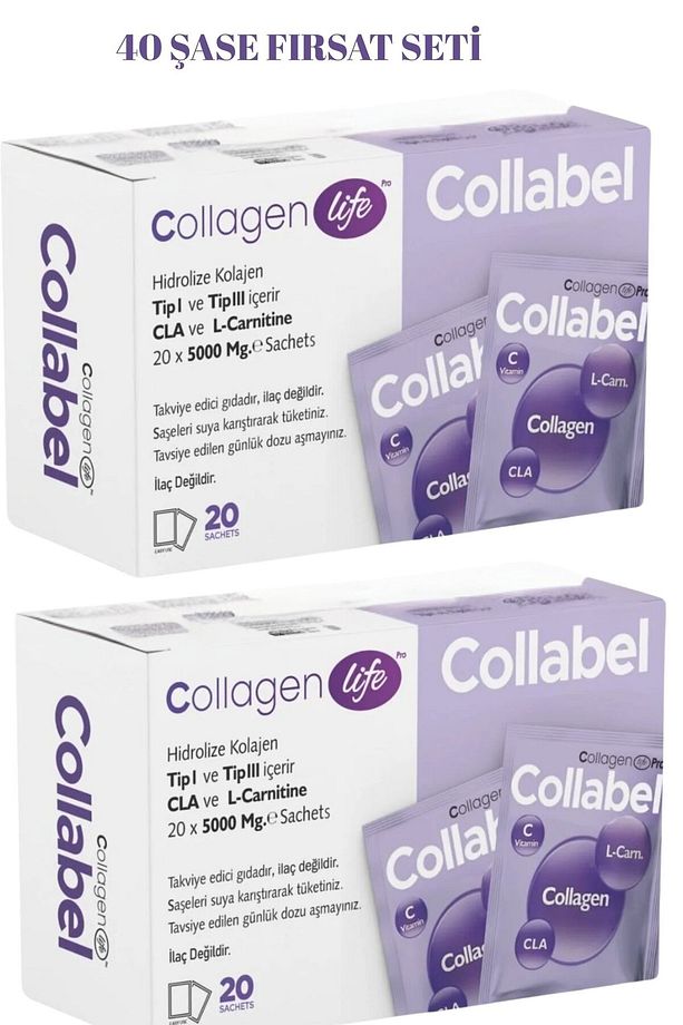 Collabel Tip 1 - Tip 3 Kolajen, L-Carnitine, Glukomannan, Karamürver İçeren 40 Saşe - 1