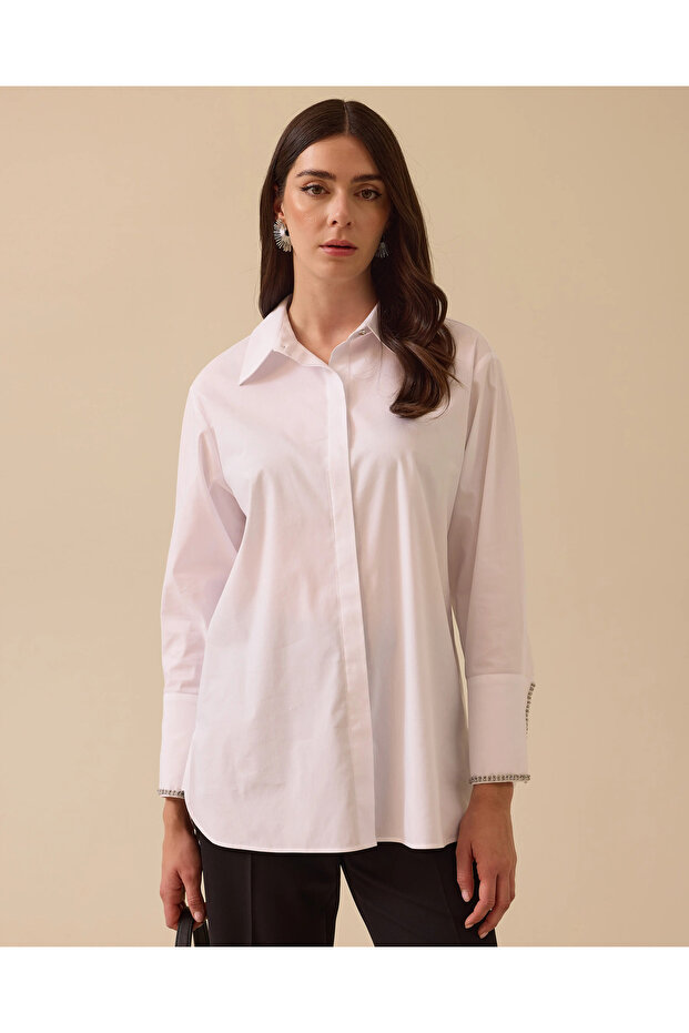 Taş Detaylı Düğmeli Gömlek - 1