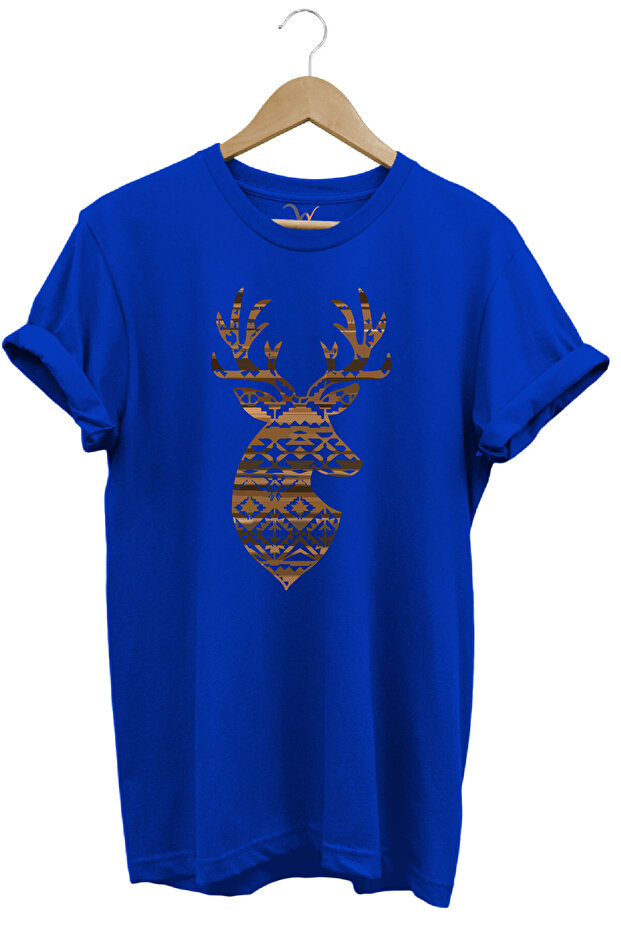Hunting Mosaic Pattern Deer Design Printed 100% Cotton Regular Fit Crew Neck Premium T-Shirt
