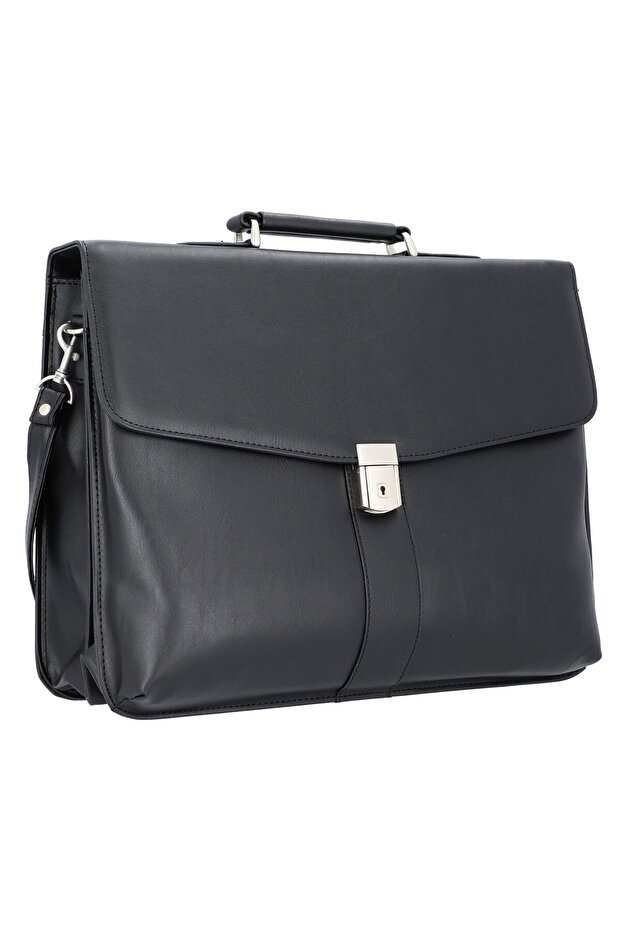 Pescara 42 cm Black Classic Leather Look Briefcase with Strap, Compartment