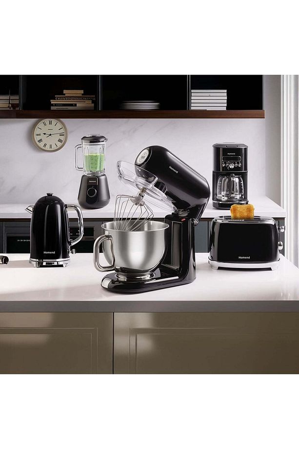 5'li Vintage Set Siyah (Kahve Makinesi+Stand Mikser+ Blender+Ekmek Kızartma Makinesi+Kettle) - 1