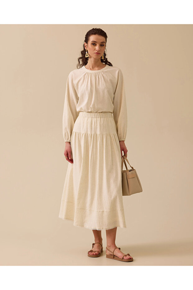 Elastik Bel Desenli Etek - 2