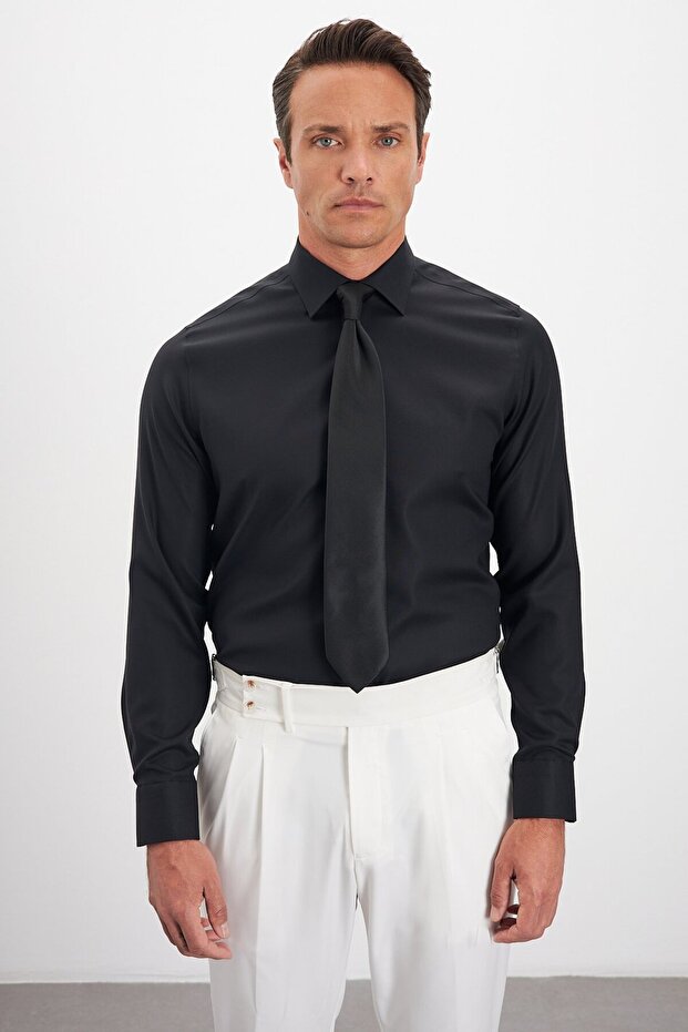 Iron-Free 100% Cotton Non Iron Classic Collar Oxford Black Men's Shirt