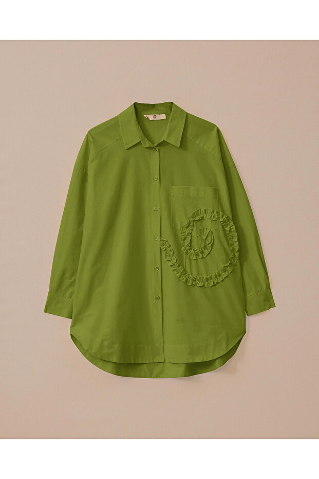 Fırfır Detaylı Düğmeli Oversize Gömlek - 5
