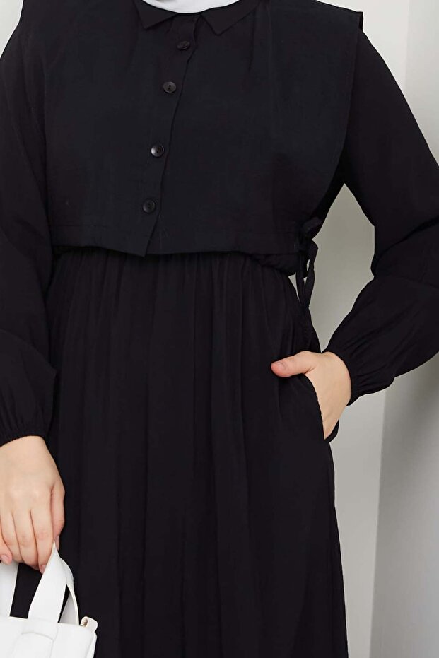 Yelekli Elbise Siyah 4735 - 3