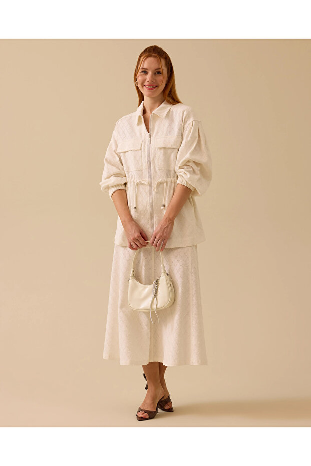 Desenli Fermuarlı Ceket - 3