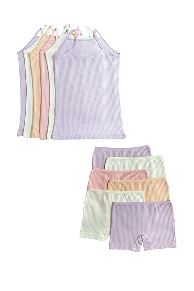6-Piece Girls' Cotton Mixed Color Ribbed High-Quality Soft Undershirt and Boxer Set