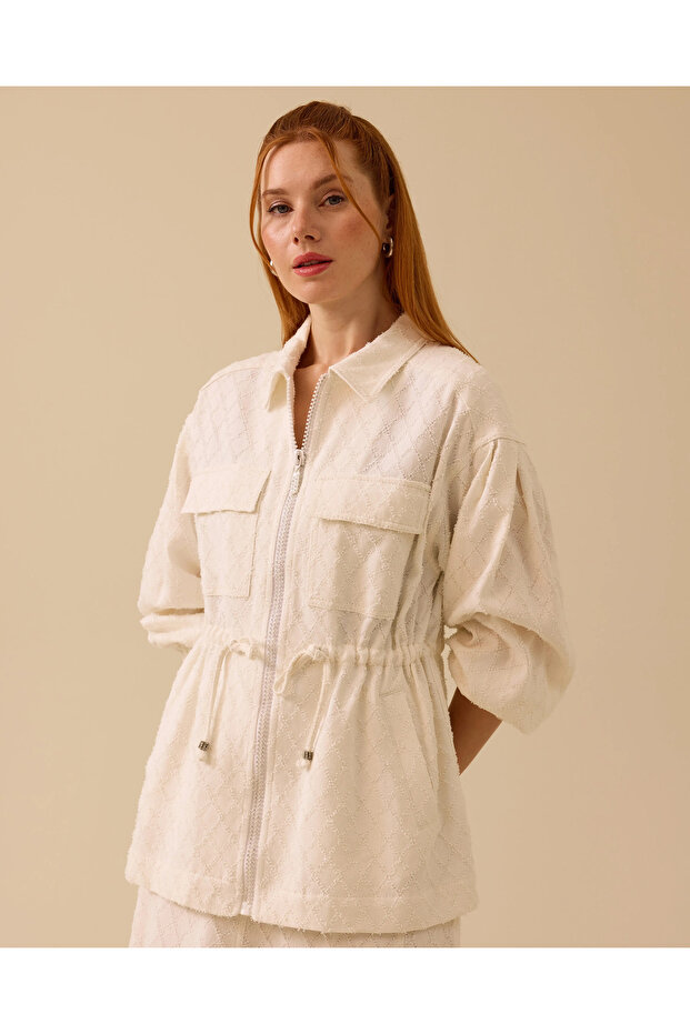 Desenli Fermuarlı Ceket - 2