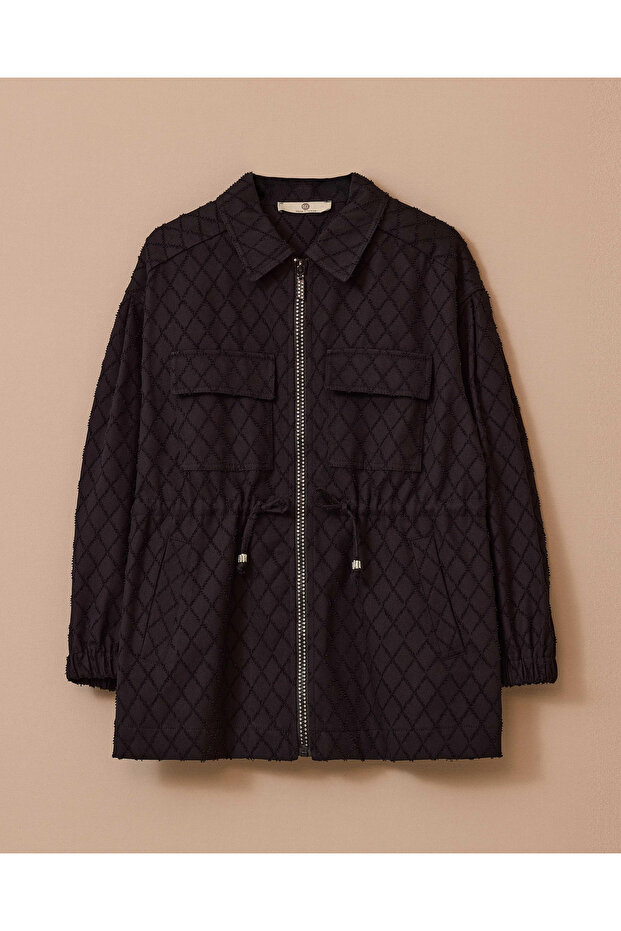 Desenli Fermuarlı Ceket - 5