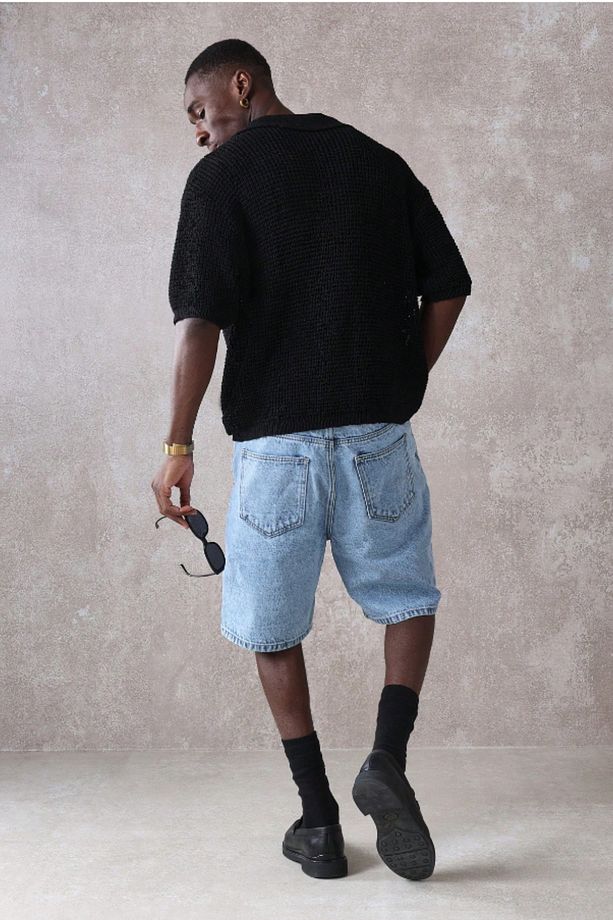Erkek Baggy Fit Kot Şort Lacivert - 5
